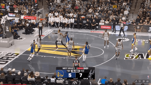 NBA broadcast frame with a State Farm sign