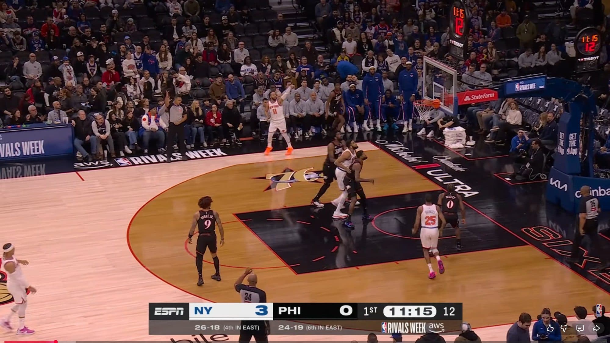 NBA broadcast frame with a State Farm sign